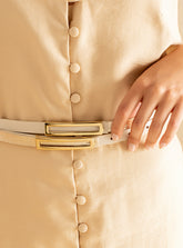 Cinto em Couro Off White Fino Metal